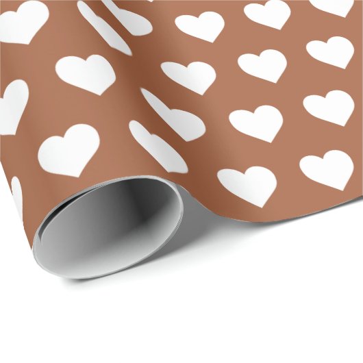 Pretty White Hearts Pattern Terracotta Cadeaupapier (Rol Hoek)