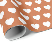 Pretty White Hearts Pattern Verbrand Oranje Cadeaupapier (Rol Hoek)