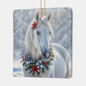 Pretty White Horse with Wreath Christmas Holiday Keramisch Ornament (Links)
