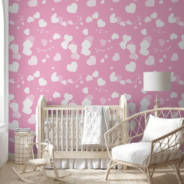 Pretty white love hearts wallpaper behang (Kinderen)