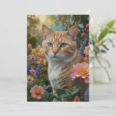 Pretty white orange cat in floral garden kaart (Staand voorkant)