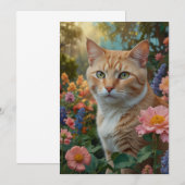 Pretty white orange cat in floral garden kaart (Voorkant / Achterkant)