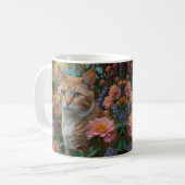 Pretty white orange cat in floral garden koffiemok (Voorkant links)