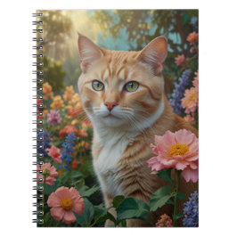 Pretty white orange cat in floral garden notitieboek