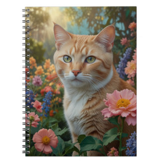Pretty white orange cat in floral garden notitieboek