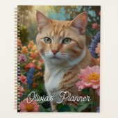 Pretty white orange cat in floral garden planner (Voorkant)