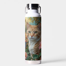 Pretty white orange cat in floral garden waterfles