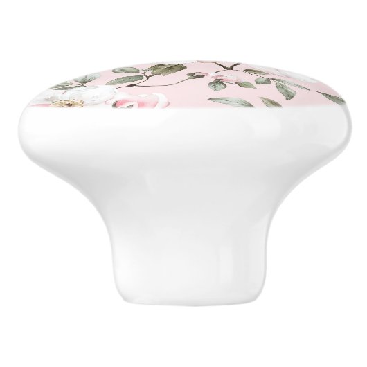 Pretty White Pink Flowers Keramische Knop (Zijkant)