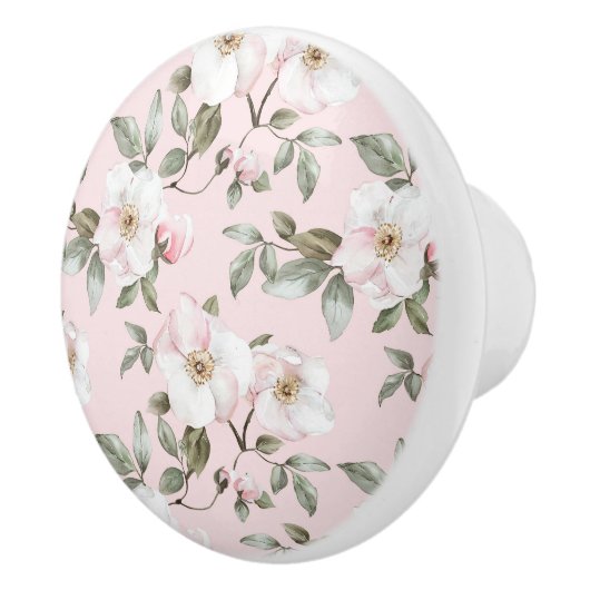 Pretty White Pink Flowers Keramische Knop (Rechts)