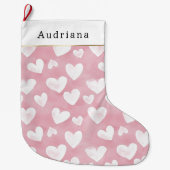 Pretty White Pink Hearts Christmas Grote Kerstsok (Voorkant)