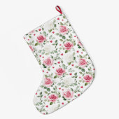 Pretty White Pink Hearts Roses Floral Christmas Grote Kerstsok (Achterkant (Hangend))