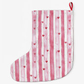 Pretty White Pink Hearts Stripes Christmas Grote Kerstsok (Achterkant)