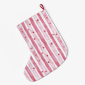 Pretty White Pink Hearts Stripes Christmas Grote Kerstsok (Achterkant (Hangend))