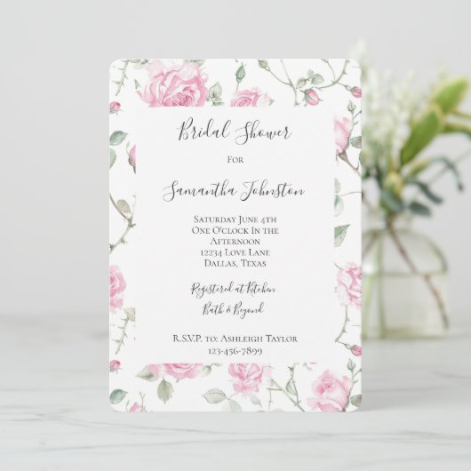 Pretty White Pink Roses Floral Bridal Shower Kaart (Staand voorkant)