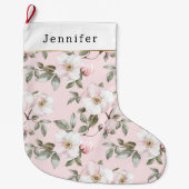 Pretty White Pink Roses Floral Christmas Grote Kerstsok (Voorkant)