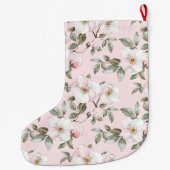 Pretty White Pink Roses Floral Christmas Grote Kerstsok (Achterkant)