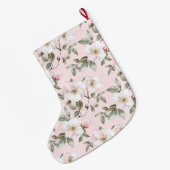 Pretty White Pink Roses Floral Christmas Grote Kerstsok (Achterkant (Hangend))