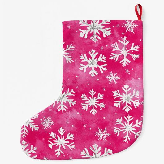 Pretty White Pink Silver Snowflakes Christmas Grote Kerstsok (Achterkant)
