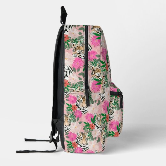 Pretty White Pink Tiger Floral Painting Bedrukte Rugzak (Links)