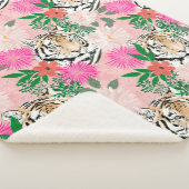Pretty White Pink Tiger Floral Painting Sherpa Deken (3/4)