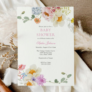 Pretty Wildflower Baby Shower Kaart
