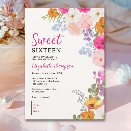 Pretty Wildflowers Sweet Sixteen Kaart
