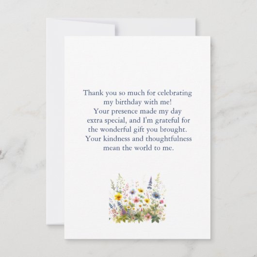 Pretty Wildflowers Verjaardagsfeestje  Bedankkaart (Achterkant)