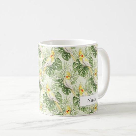 Pretty Yellow and White Cockatiel Pet Bird Custom  Koffiemok (Voorkant rechts)