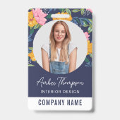 Pretty Yellow Pink Floral Pattern ID Photo Badge (Voorzijde)