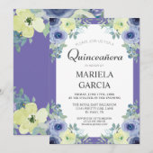 Pretty Yellow Purple Floral Quinceañera Birthday Kaart (Voorkant / Achterkant)