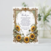 Pretty Yellow sunflower with art frame wedding  Bedankkaart (Staand voorkant)