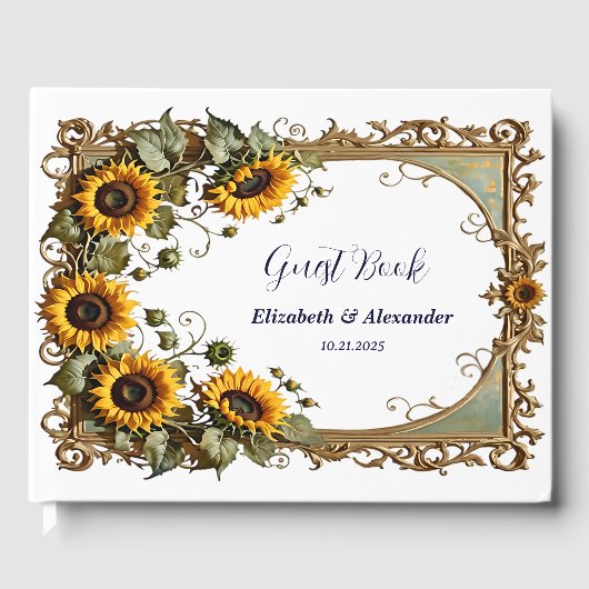 Pretty Yellow sunflower with art frame wedding  Gastenboek (Voorkant)