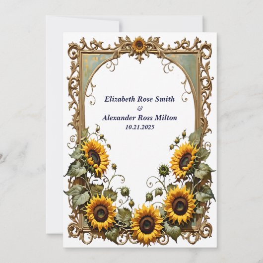 Pretty Yellow sunflower with art frame wedding  Kaart (Achterkant)