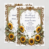 Pretty Yellow sunflower with art frame wedding  Kaart (Voorkant / Achterkant)