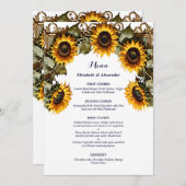 Pretty Yellow sunflower with art frame wedding Menu (Voorkant / Achterkant)