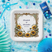 Pretty Yellow sunflower with art frame wedding Papieren Bordje (Feest)