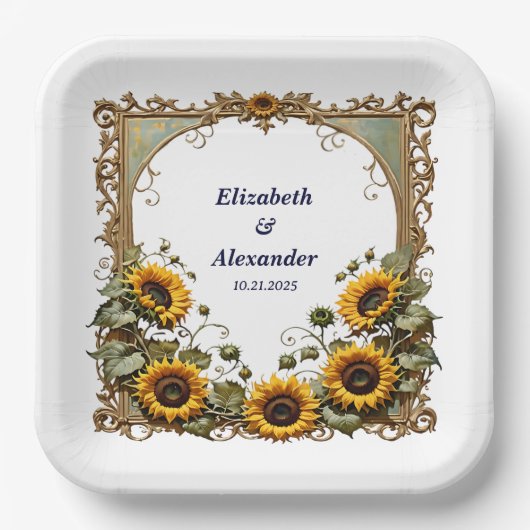 Pretty Yellow sunflower with art frame wedding Papieren Bordje (Voorkant)