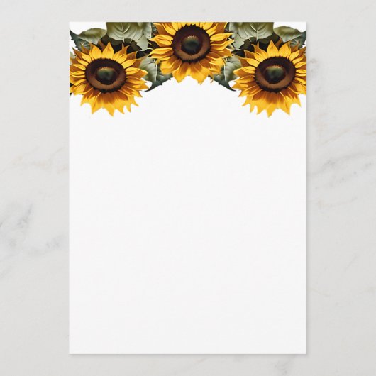 Pretty Yellow sunflowers wedding Menu (Achterkant)