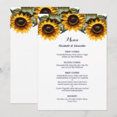 Pretty Yellow sunflowers wedding Menu (Voorkant / Achterkant)