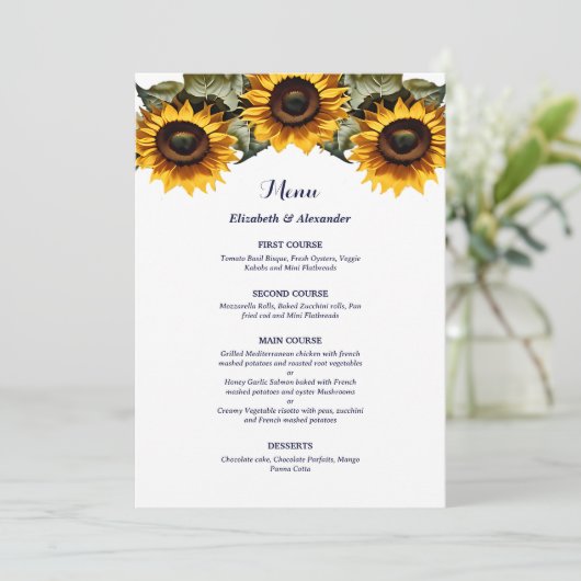 Pretty Yellow sunflowers wedding Menu (Staand voorkant)