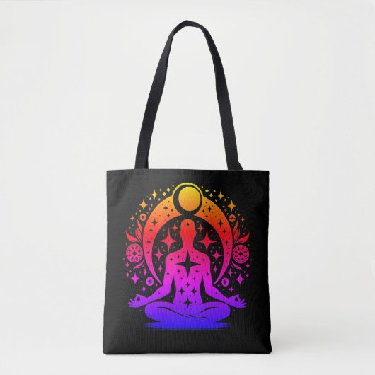 Pretty Yoga Meditation Design on a Black Tote Bag (Voorkant)