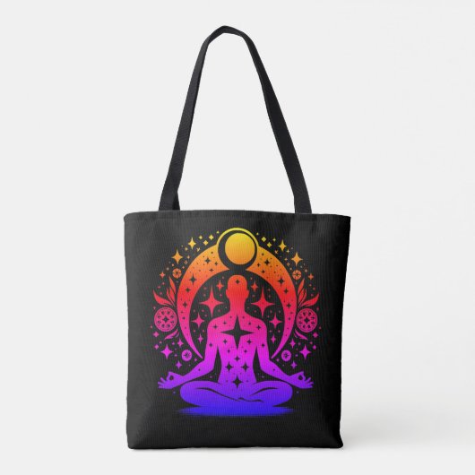 Pretty Yoga Meditation Design on a Black Tote Bag (Achterkant)