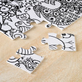 Pretvogel zwart-wit decoratief patroon legpuzzel (Zijkant)