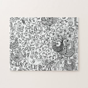 Pretvogel zwart-wit decoratief patroon legpuzzel