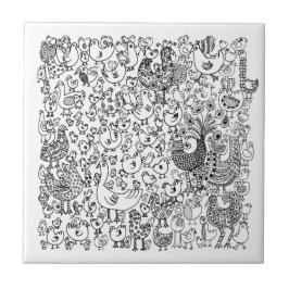 Pretvogel zwart-wit decoratief patroon tegeltje