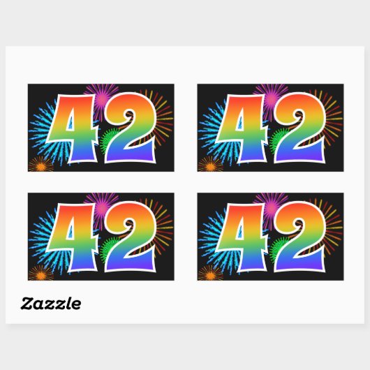 Pretvuurwerk + Regenboogpatroon "42" Evenementnumm Rechthoekige Sticker (Vel)