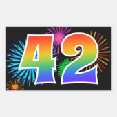Pretvuurwerk + Regenboogpatroon "42" Evenementnumm Rechthoekige Sticker (Voorkant)