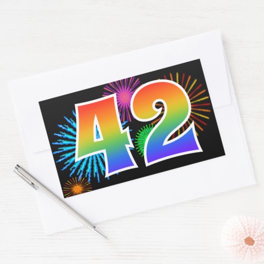 Pretvuurwerk + Regenboogpatroon "42" Evenementnumm Rechthoekige Sticker (Envelop)