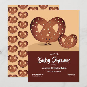 Pretzel Baby shower Brown Foodie Schattigee Cartoo Kaart