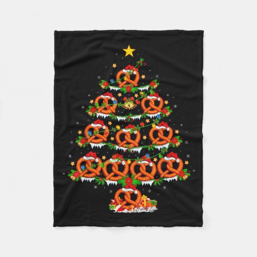 Pretzel Lover Xmas Lighting Pretzel Christmas Tree Fleece Deken (Voorkant)